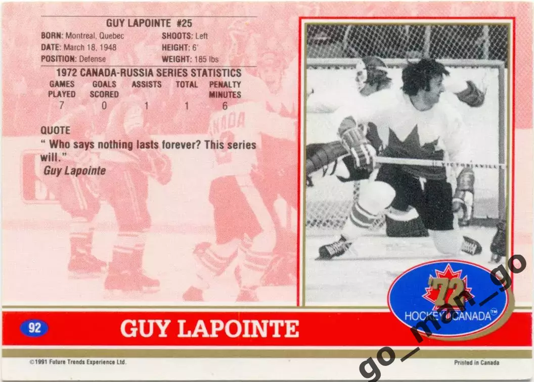 Guy Lapointe (Canada). Future Trends Canada '72 1991-1992, №92. 1