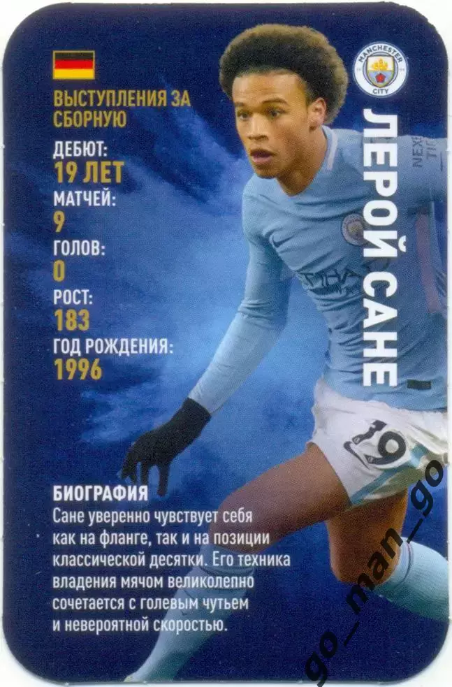 Лерой Сане (Манчестер Сити Англия). Top Trumps. Звезды мирового футбола 2018.