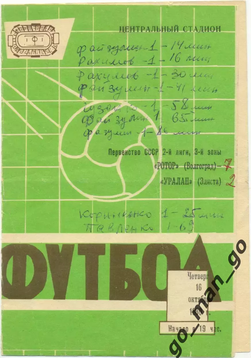 РОТОР Волгоград – УРАЛАН Элиста 16.10.1980.