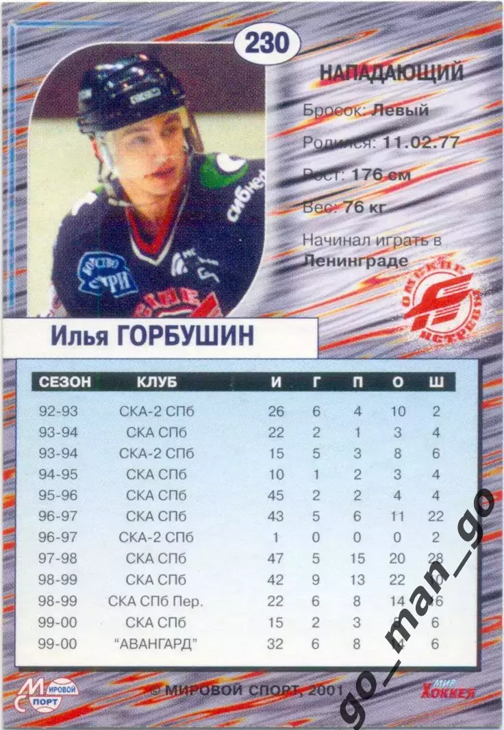 Илья Горбушин (Авангард Омск). Мировой спорт Российский хоккей 2000-2001, №230. 1