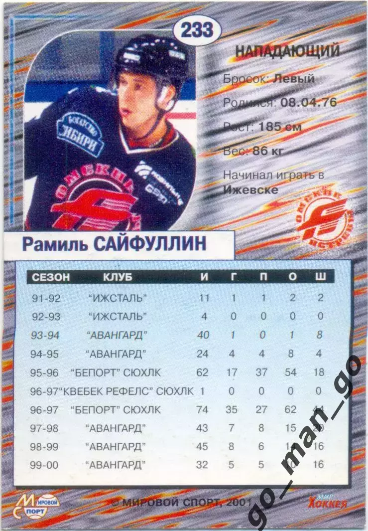 Рамиль Сайфуллин (Авангард Омск). Мировой спорт Российский хоккей 2000-2001 №233 1