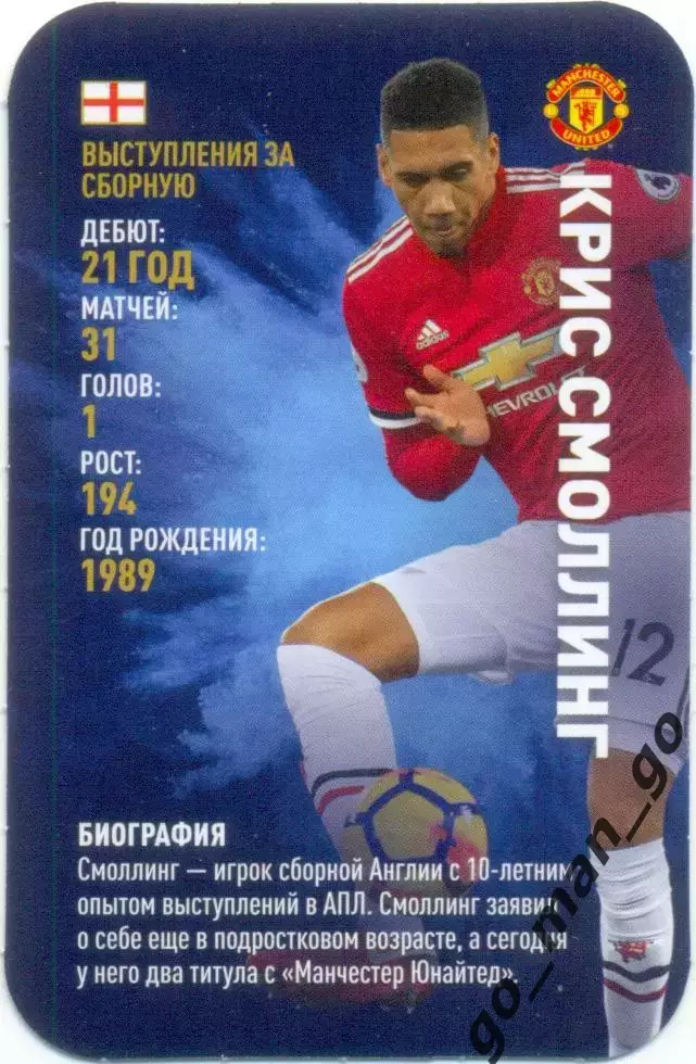 Крис Смоллинг (Манчестер Юнайтед). Top Trumps. Звезды мирового футбола 2018.