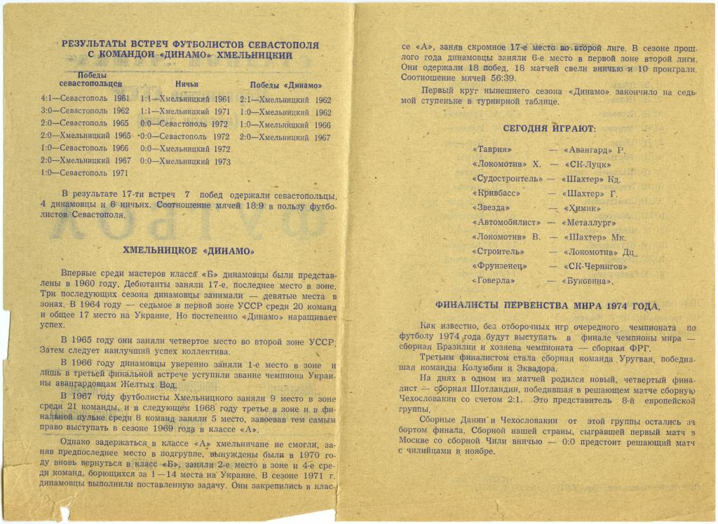 АВАНГАРД Севастополь – ДИНАМО Хмельницкий 08.10.1973. 1