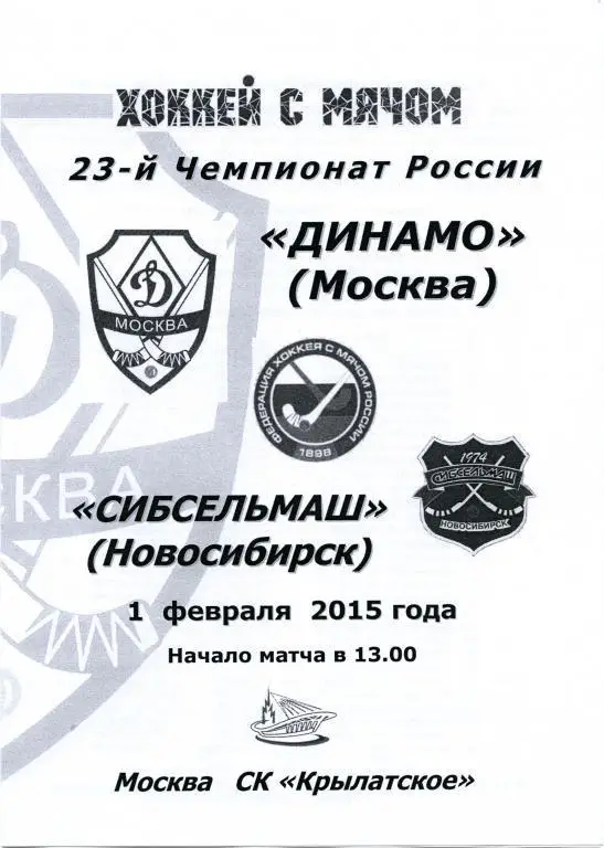 ДИНАМО Москва – СИБСЕЛЬМАШ Новосибирск 01.02.2015.