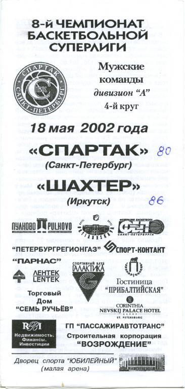 СПАРТАК Санкт-Петербург – ШАХТЕР Иркутск 18.05.2002.