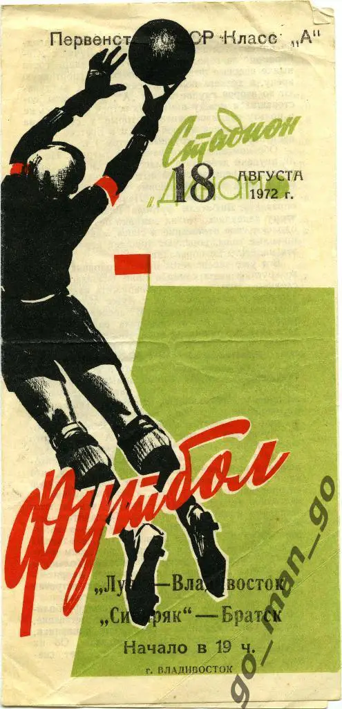 ЛУЧ Владивосток – СИБИРЯК Братск 18.08.1972, вратарь.
