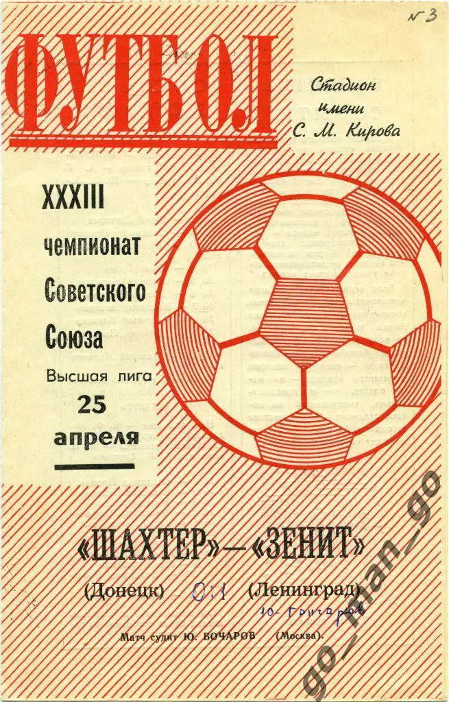 ЗЕНИТ Ленинград / Санкт-Петербург – ШАХТЕР Донецк 25.04.1971.