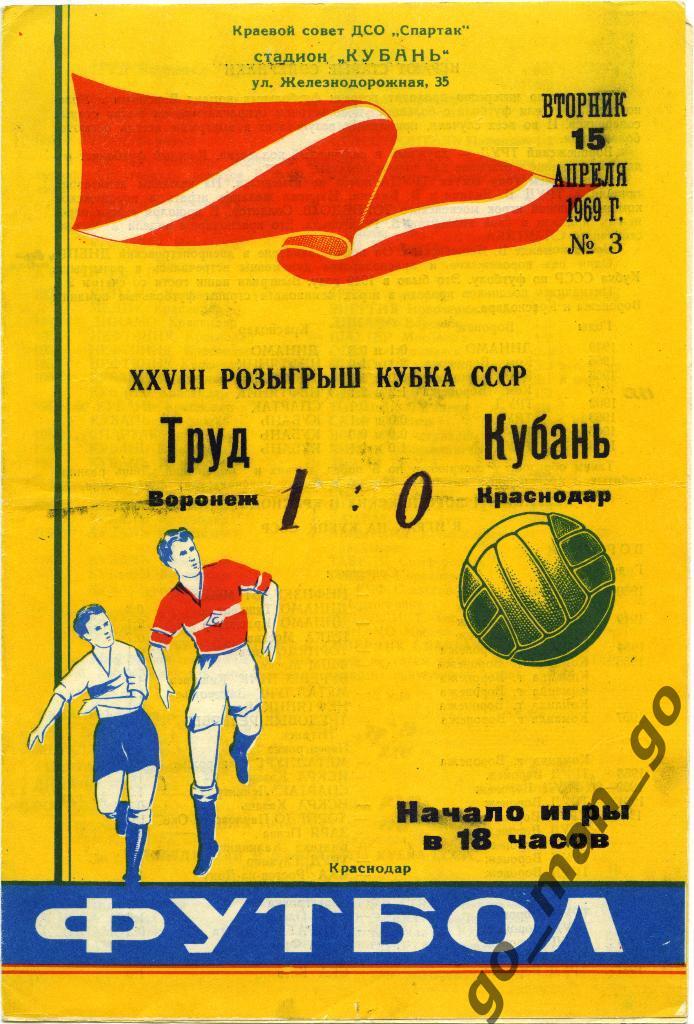 КУБАНЬ Краснодар – ТРУД Воронеж 15.04.1969, кубок СССР, 1/128 финала.