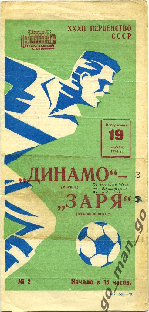 ДИНАМО Москва – ЗАРЯ Ворошиловград / Луганск 19.04.1970, футболист.