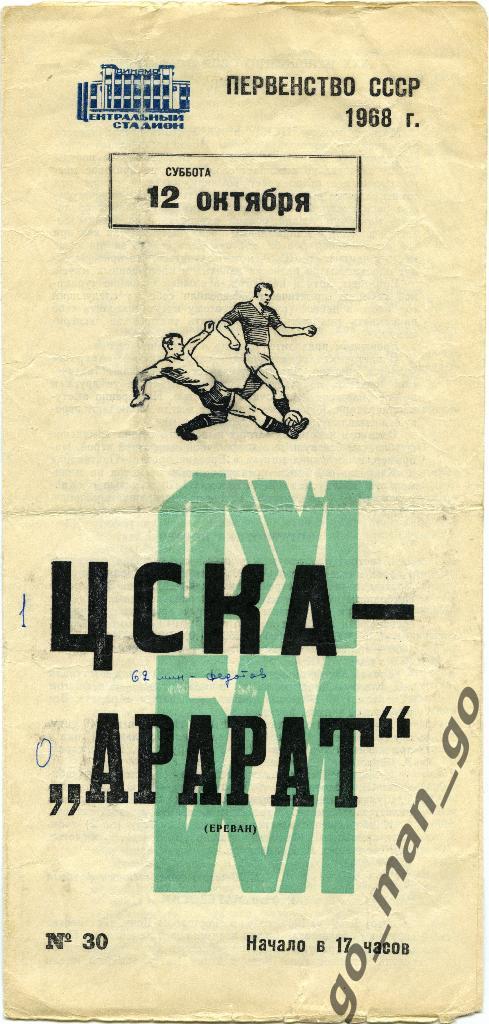 ЦСКА Москва – АРАРАТ Ереван 12.10.1968.
