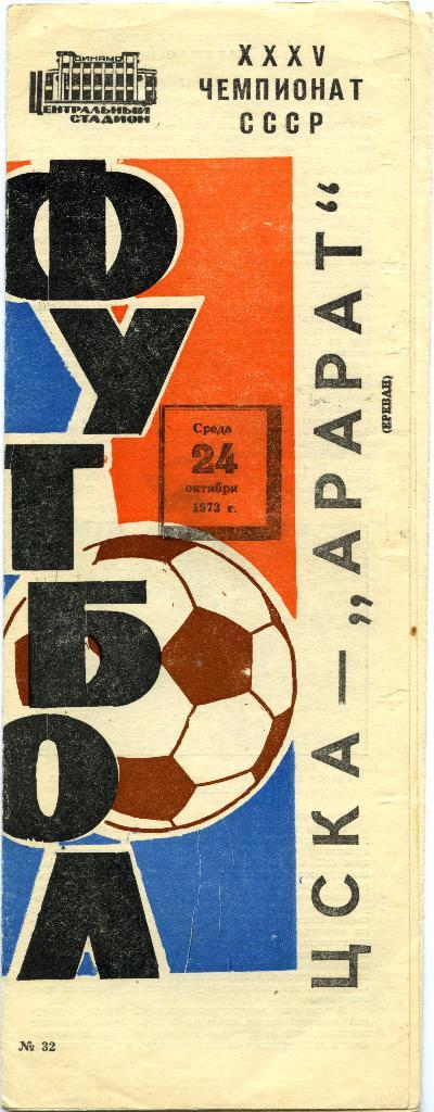 ЦСКА Москва – АРАРАТ Ереван 24.10.1973.