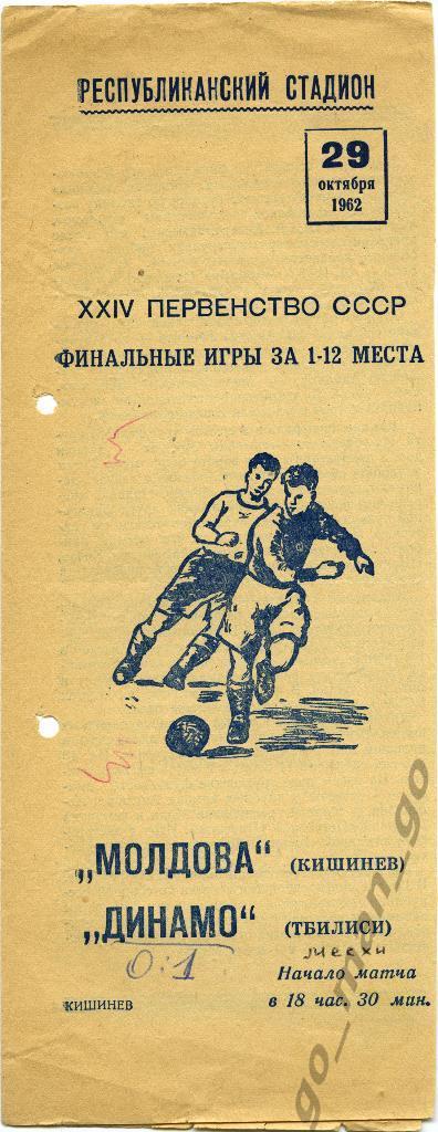МОЛДОВА Кишинев – ДИНАМО Тбилиси 29.10.1962.