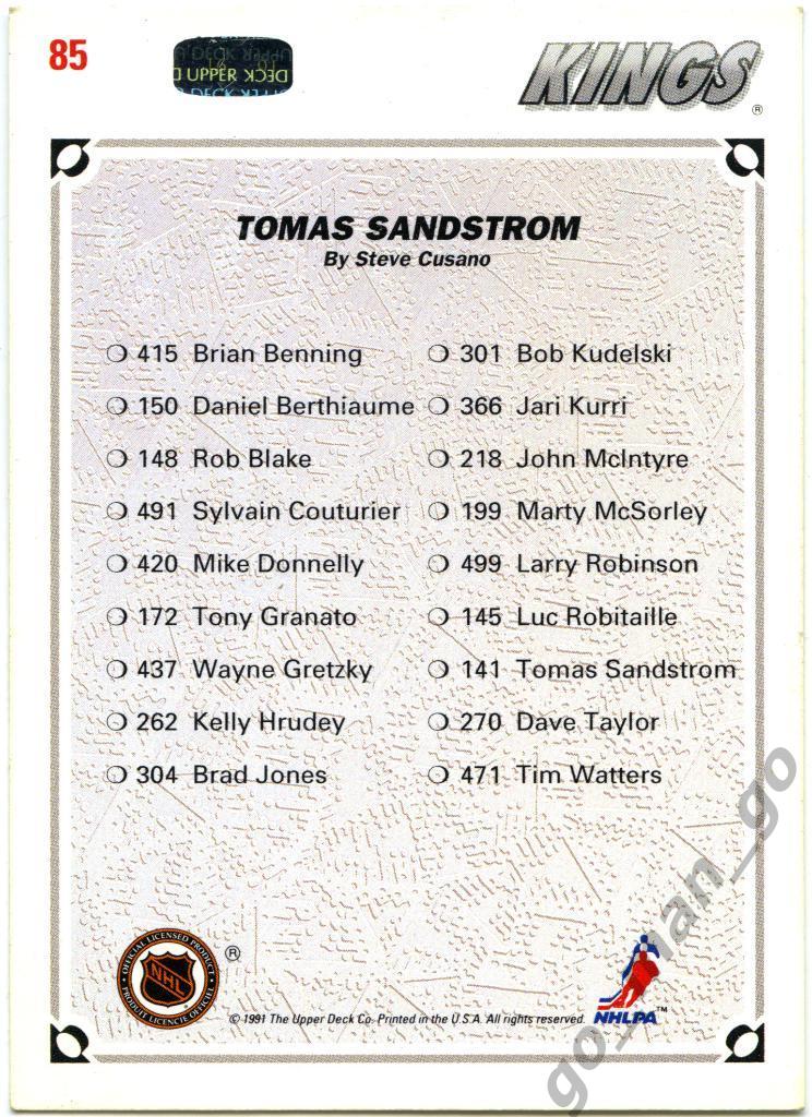 Tomas Sandstrom (Los Angeles Kings) Upper Deck Collector's Choice 1991-1992 № 85 1