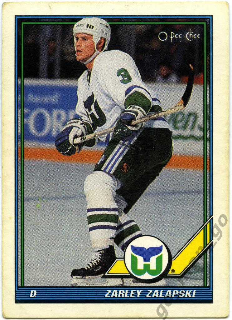 Zarley Zalapski (Hartford Whalers). O-Pee-Chee 1991-1992, № 344.