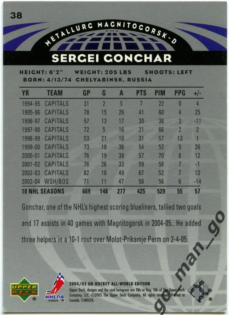 Сергей Гончар Металлург Магнитогорск Upper Deck All-World Edition 2004-2005 № 38 1
