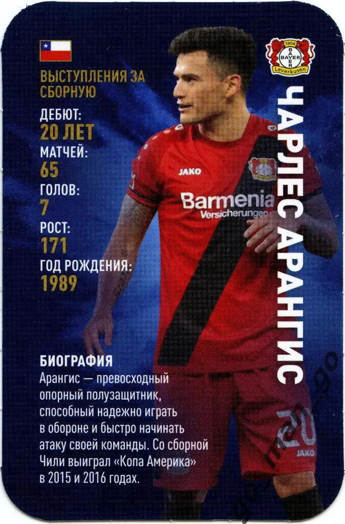 Чарлес Арангис (Байер Леверкузен). Top Trumps. Звёзды мирового футбола 2018.