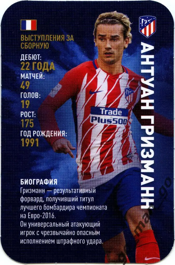 Антуан Гризманн (Атлетико Мадрид). Top Trumps. Звёзды мирового футбола 2018.