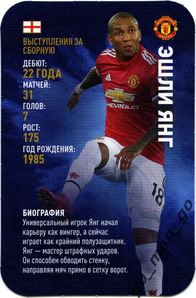 Эшли Янг (Манчестер Юнайтед). Top Trumps. Звёзды мирового футбола 2018.