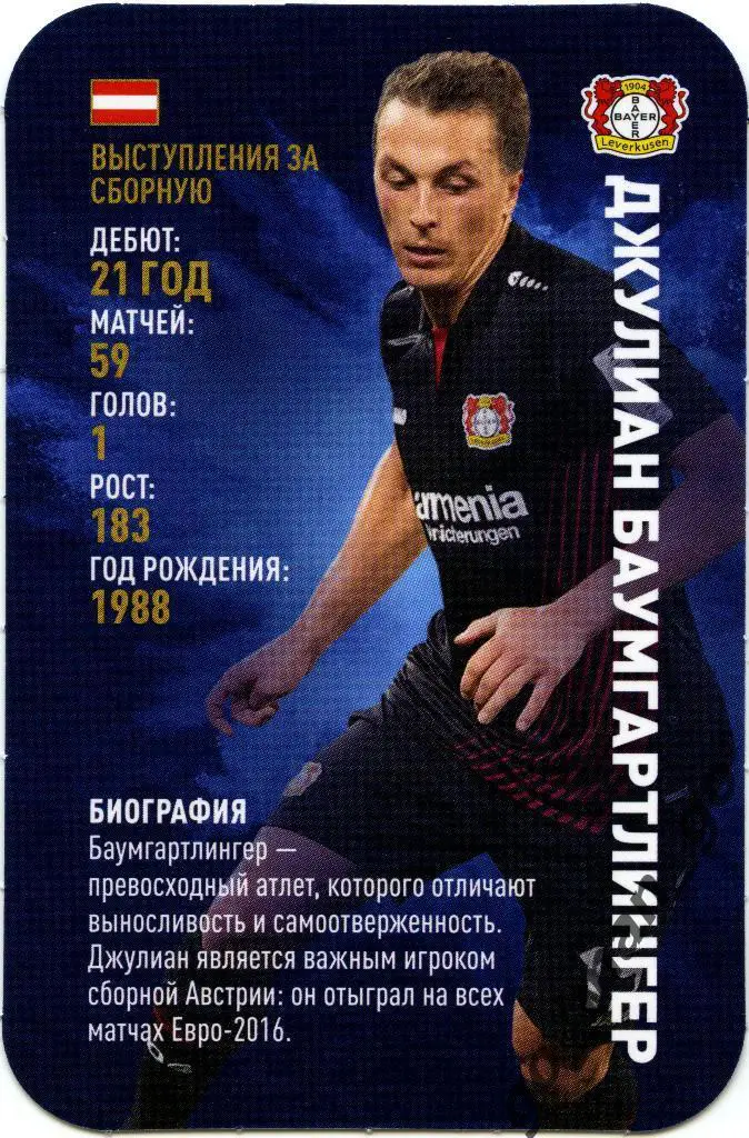 Джулиан Баумгартлингер Байер Леверкузен Top Trumps Звёзды мирового футбола 2018.