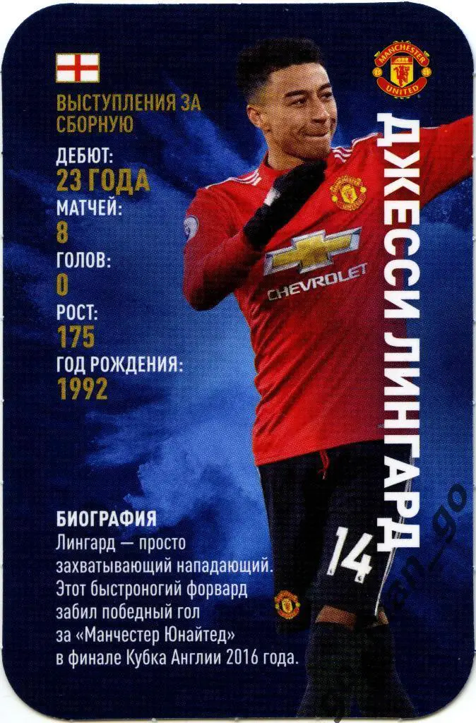 Джесси Лингард (Манчестер Юнайтед). Top Trumps. Звёзды мирового футбола 2018.