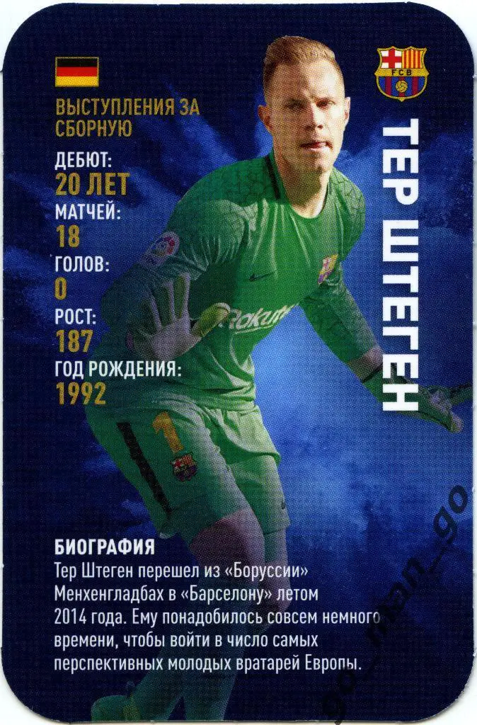 Марк-Андре Тер Штеген (Барселона). Top Trumps. Звёзды мирового футбола 2018.