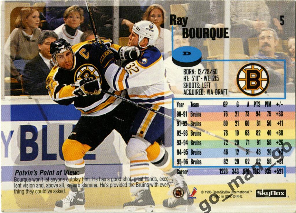 Ray Bourque (Boston Bruins). SkyBox Impact 1996-1997, № 5. 1