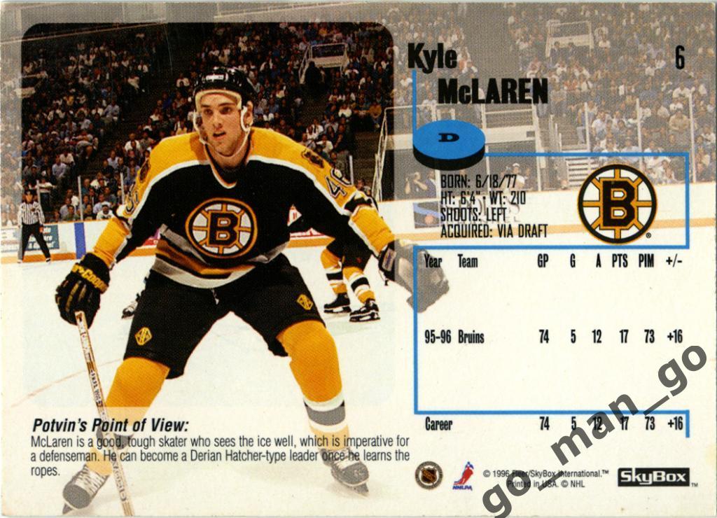 Kyle McLaren (Boston Bruins). SkyBox Impact 1996-1997, № 6. 1