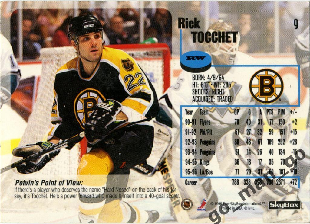 Rick Tocchet (Boston Bruins). SkyBox Impact 1996-1997, № 9. 1