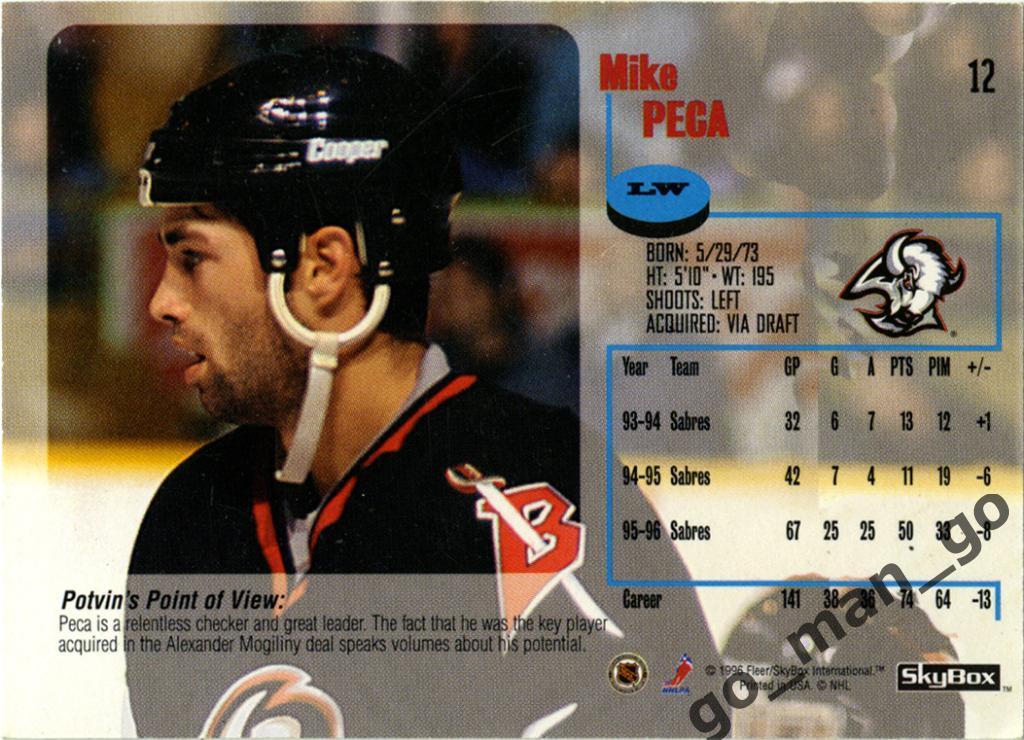 Mike Peca (Buffalo Sabres). SkyBox Impact 1996-1997, № 12. 1