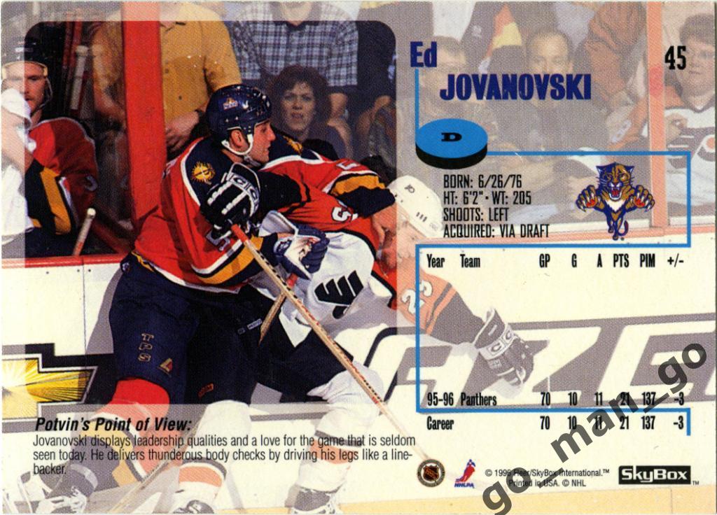 Ed Jovanovski (Florida Panthers). SkyBox Impact 1996-1997, № 45. 1