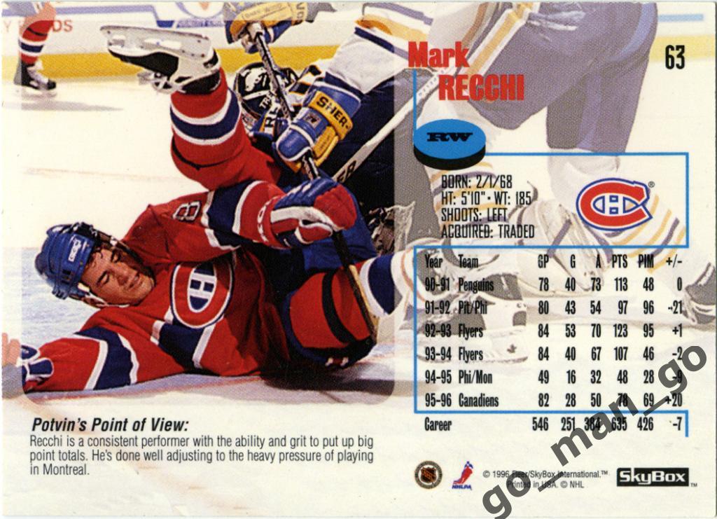 Mark Recchi (Montreal Canadiens). SkyBox Impact 1996-1997, № 63. 1