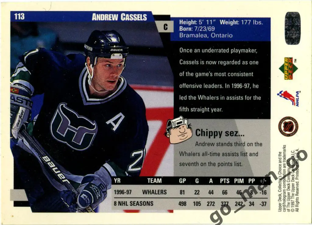 Andrew Cassels (Hartford Whalers) Upper Deck Collector's Choice 1997-1998 № 113. 1