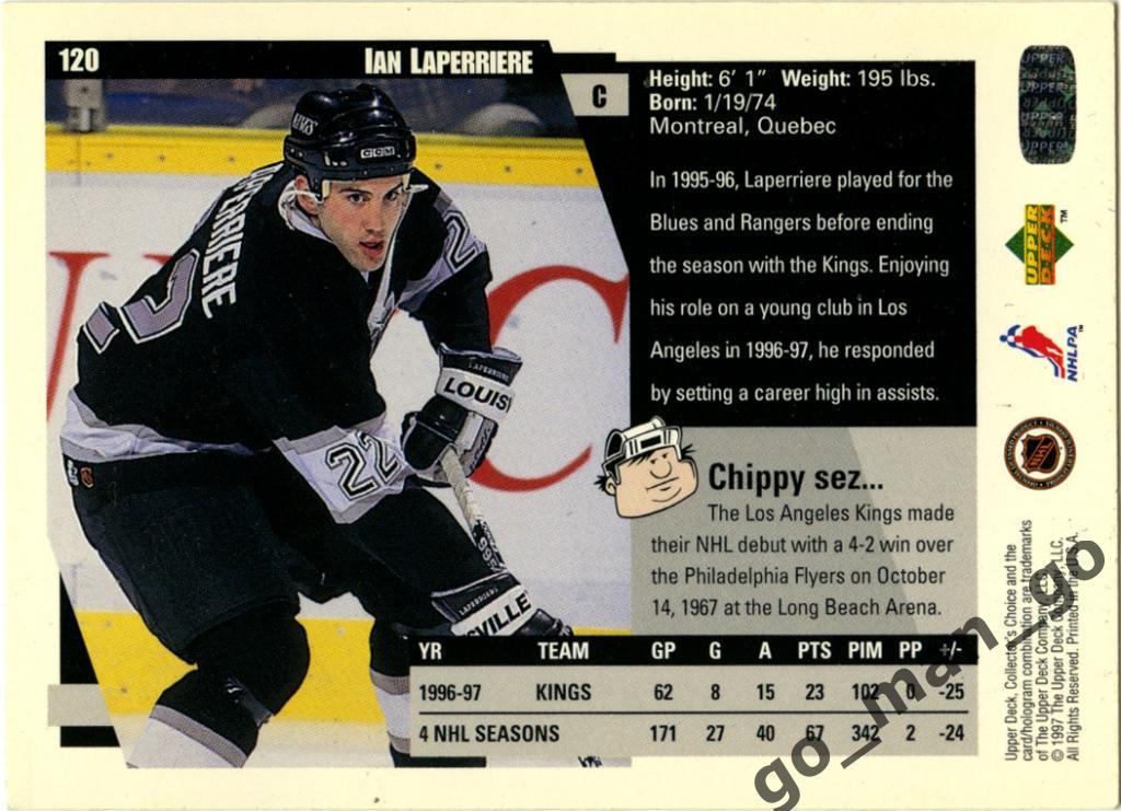Ian Laperriere Los Angeles Kings. Upper Deck Collector's Choice 1997-1998 № 120. 1
