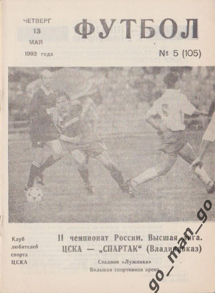ЦСКА Москва – СПАРТАК Владикавказ 13.05.1993.