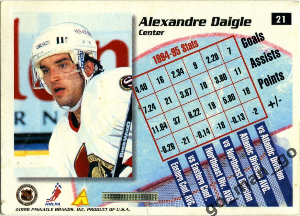 Alexandre Daigle (Ottawa Senators). Pinnacle Summit NHL 1995-1996, № 21. 1