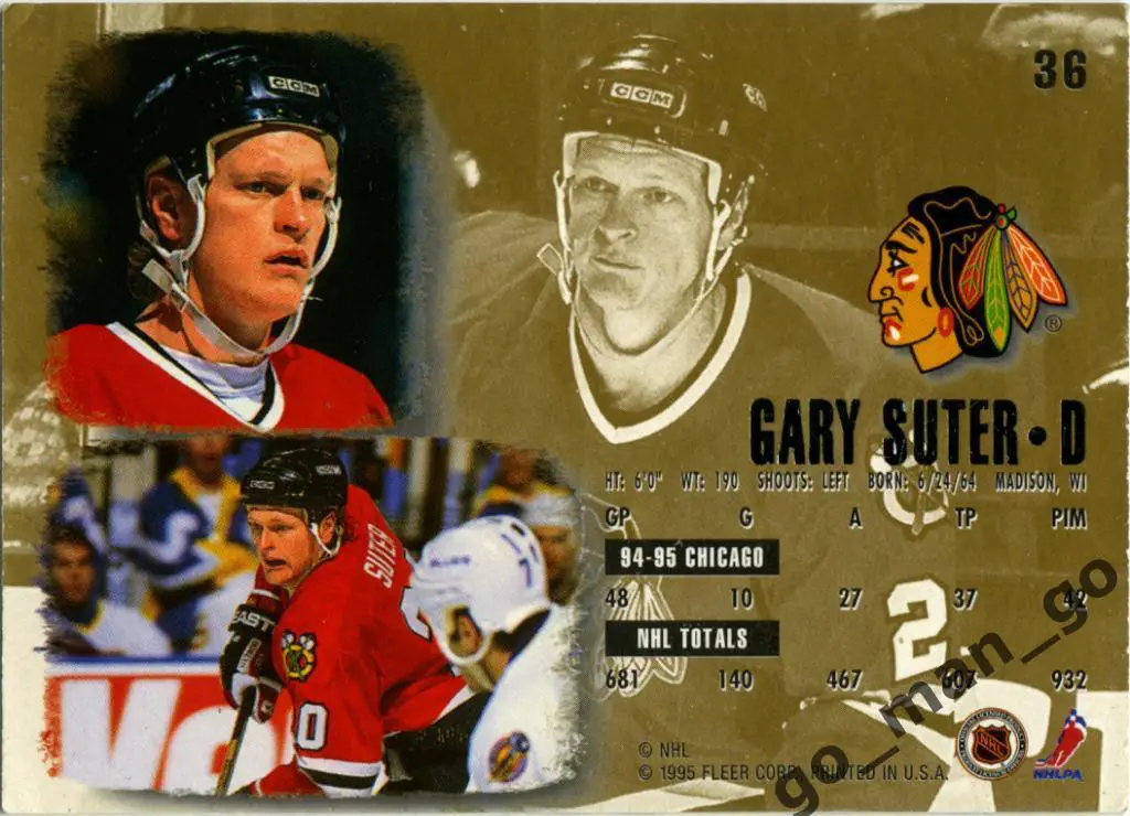 Gary Suter (Chicago Blackhawks). Fleer Ultra 1995-1996, № 36. 1