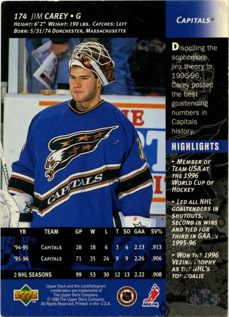 Jim Carey (Washington Capitals). Upper Deck NHL 1996-1997, № 174. 1