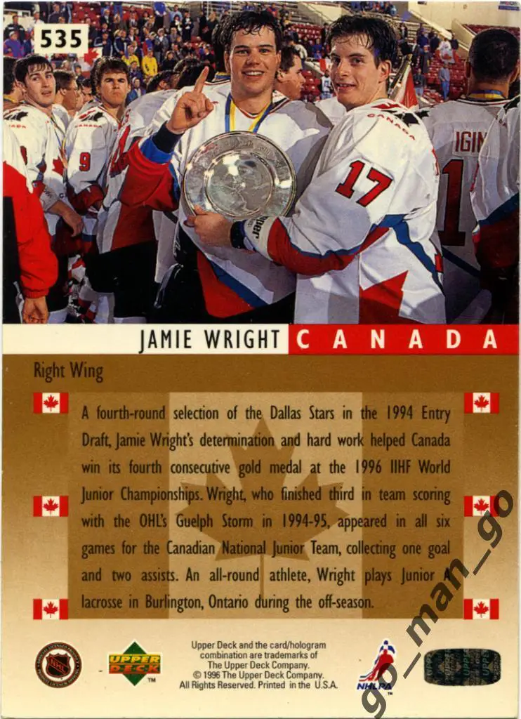 Jamie Wright (Canada). Upper Deck 1995-1996, World Junior Championships, № 535. 1
