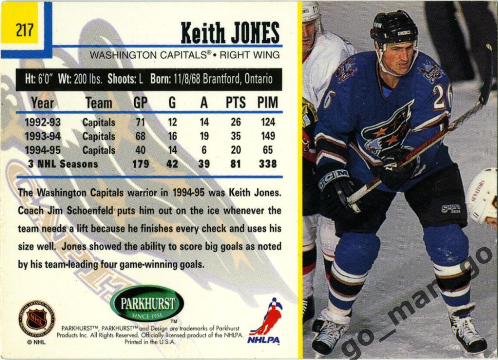 Keith Jones (Washington Capitals). Parkhurst Int 1995-1996 Emerald Ice № 217. 1