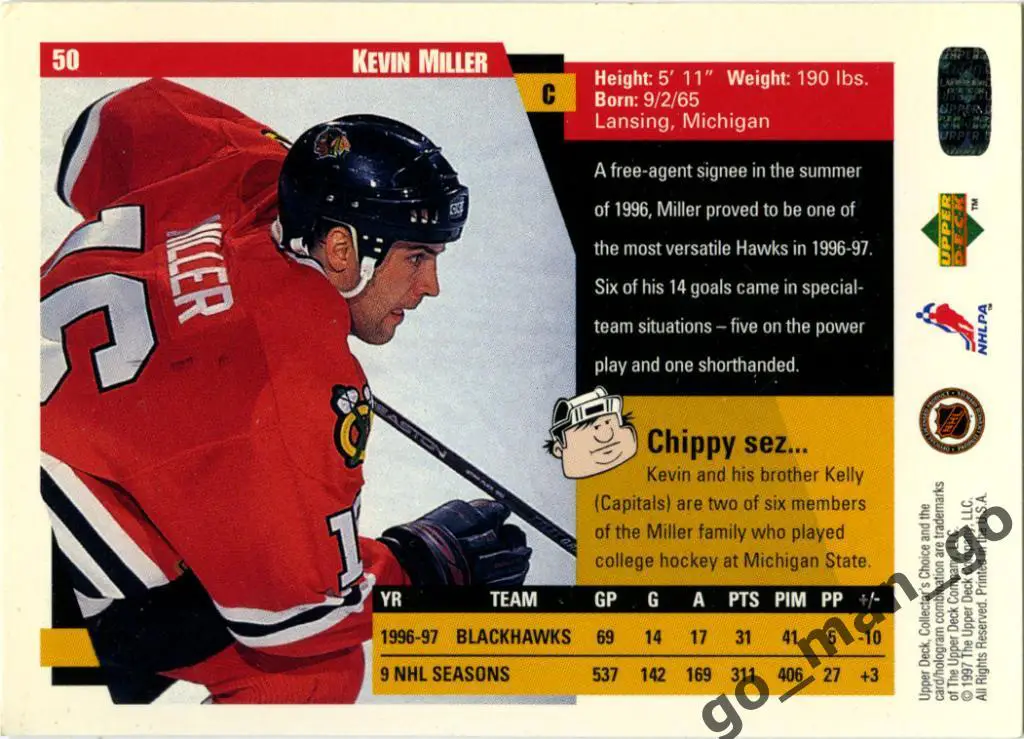 Kevin Miller (Chicago Blackhawks). Upper Deck Collector's Choice 1997-1998 № 50. 1