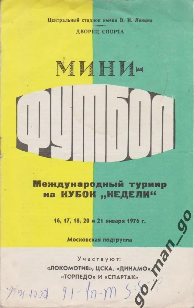 ЛОКОМОТИВ, ЦСКА, ДИНАМО, ТОРПЕДО, СПАРТАК Москва 16-21.01.1976, турнир Недели.