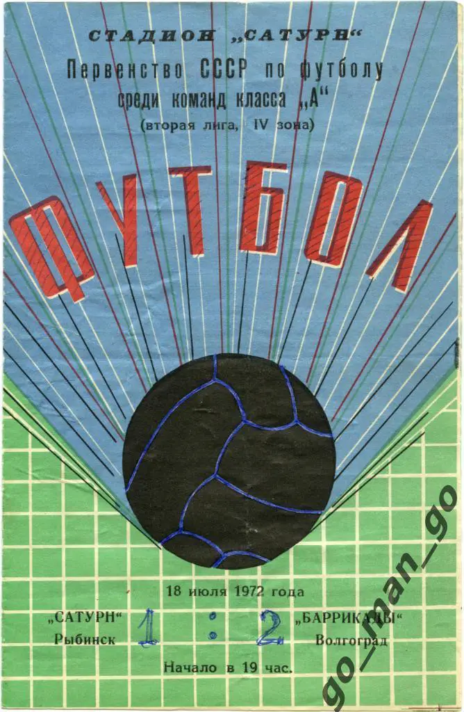 САТУРН Рыбинск – БАРРИКАДЫ Волгоград 18.07.1972.