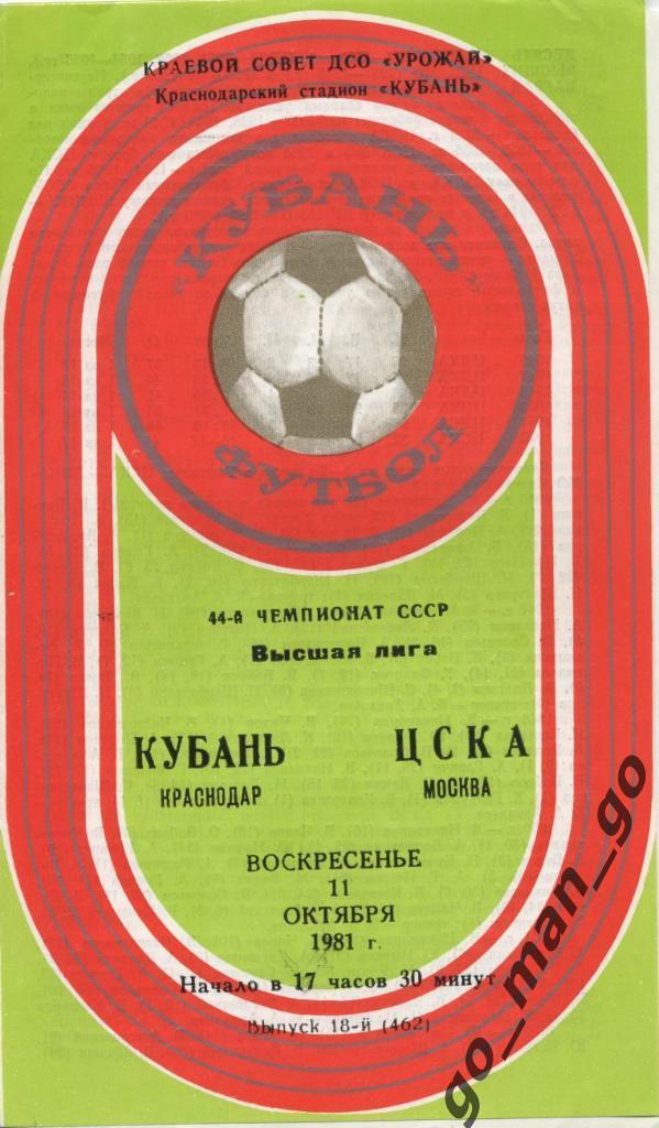 КУБАНЬ Краснодар – ЦСКА Москва 11.10.1981.