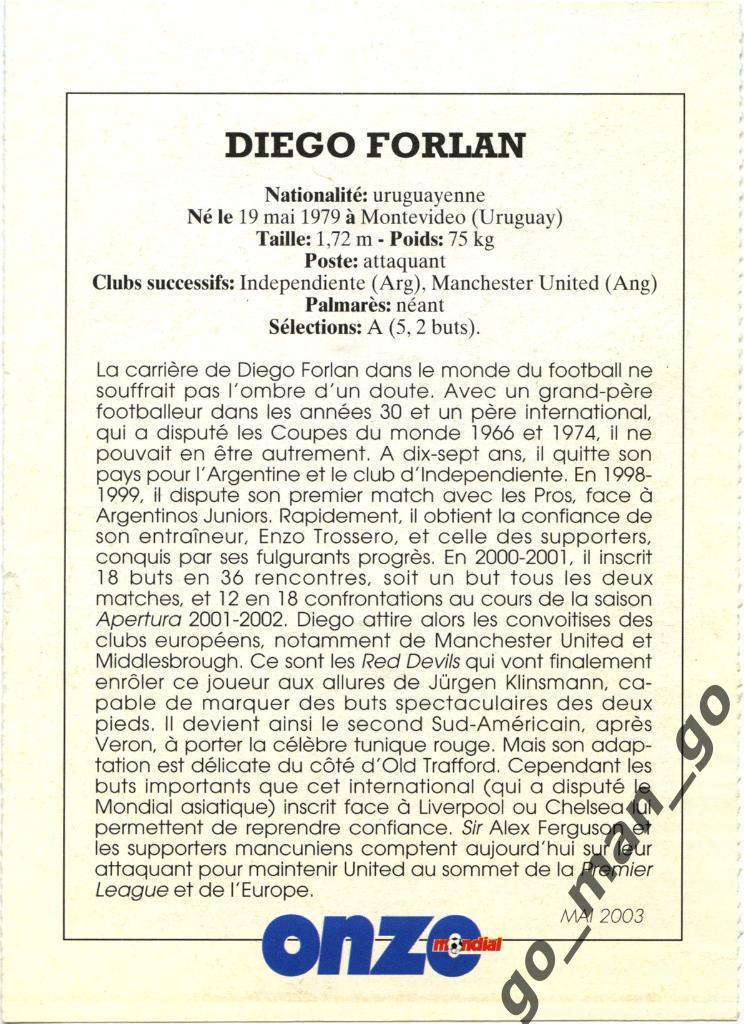 Diego Forlan (Manchester United). Карточка из журнала ONZE, 2003. 1
