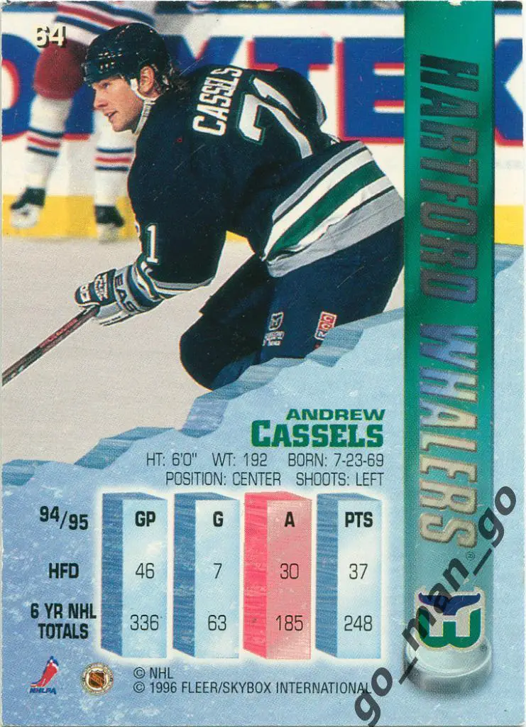Andrew Cassels (Hartford Whalers). Fleer Metal NHL 1995-1996, № 64. 1