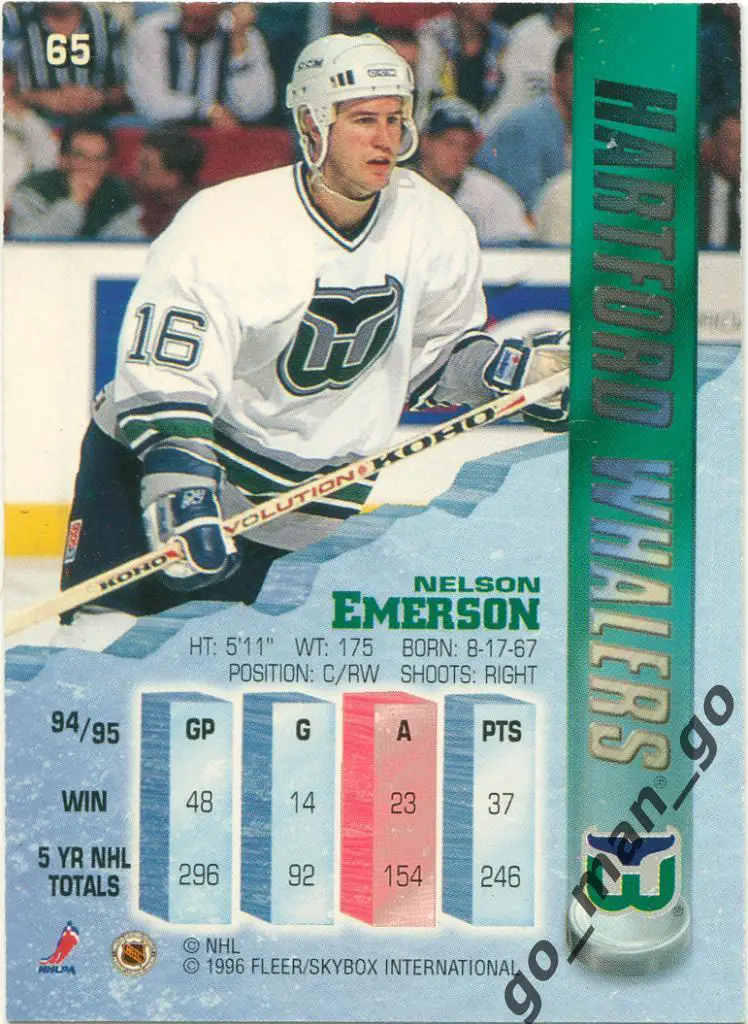 Nelson Emerson (Hartford Whalers). Fleer Metal NHL 1995-1996, № 65. 1