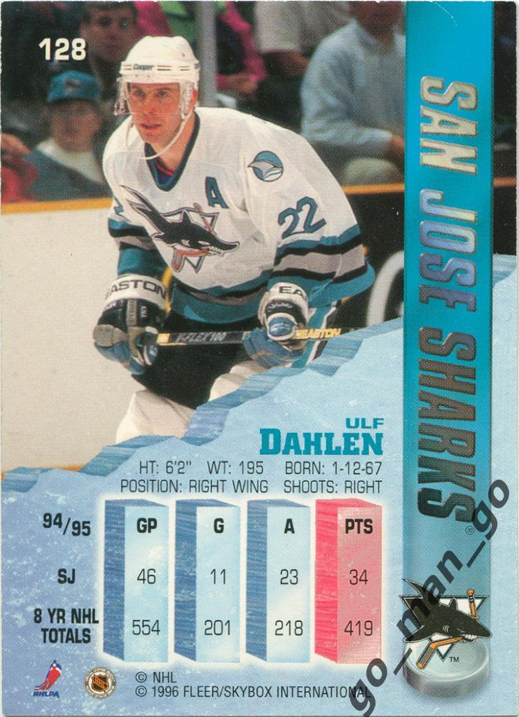 Ulf Dahlen (San Jose Sharks). Fleer Metal NHL 1995-1996, № 128. 1