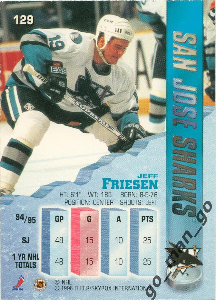 Jeff Friesen (San Jose Sharks). Fleer Metal NHL 1995-1996, № 129. 1