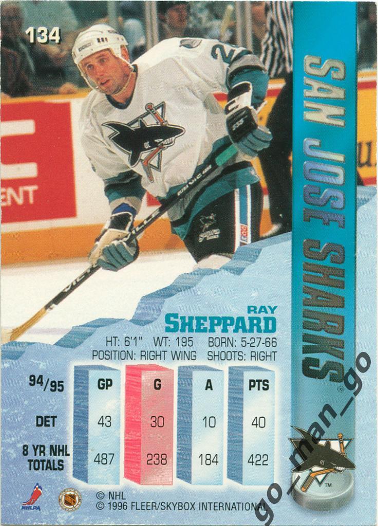 Ray Sheppard (San Jose Sharks). Fleer Metal NHL 1995-1996, № 134. 1