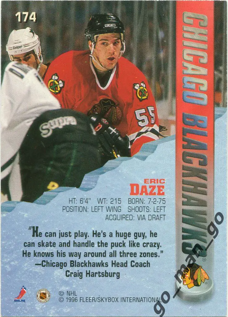Eric Daze (Chicago Blackhawks). Fleer Metal 1995-1996, Rookie, № 174. 1